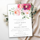 ピンクの赤面バーガンディバラ水の色カップルのシャワー 招待状