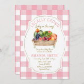 ピンクの赤面フルーツベジジンガムベビーシャワー 招待状 (正面/裏面)