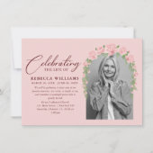 ピンクの赤面フローラお祝い 招待状 (正面)