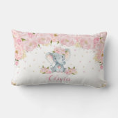 ピンクの赤面フローラかわいい象の子供部屋デコール ランバークッション (裏面)