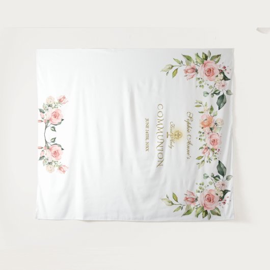 ピンクの赤面フローラの最初の聖体拝領フォトプロップ タペストリー (正面(横))