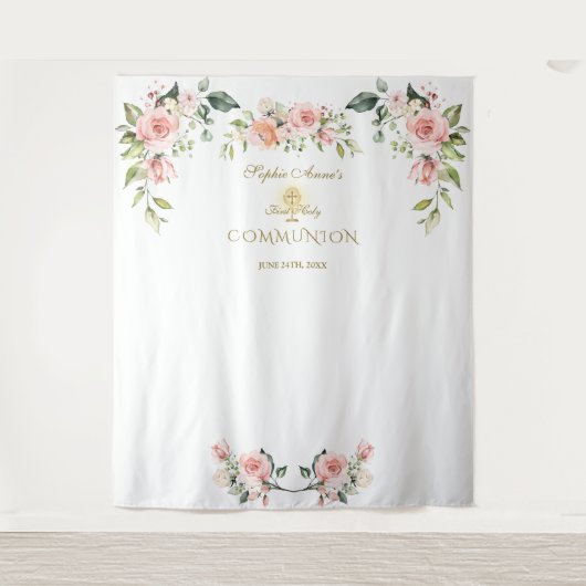 ピンクの赤面フローラの最初の聖体拝領フォトプロップ タペストリー (正面)