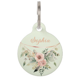 ピンクの赤面フローラアレンジメントon Sage Green ペット　ネームタグ