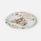 ピンクの赤面フローラウッドランド動物1st誕生日 ペーパープレート (アングル)
