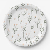 ピンクの赤面フローラデリケートなワイルドフラワーコテージ ペーパープレート (正面)