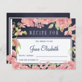 ピンクの赤面フローラネイビー花嫁はレシピカード (正面/裏面)