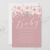 ピンクの赤面フローラ女の子のベビーで開花ベビーシャワー 招待状 (正面)