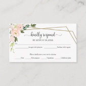 ピンクの赤面フローラ幾何学的ウェディングRSVPカード エンクロージャーカード (正面)