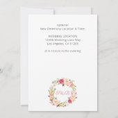 ピンクの赤面フローラ日付の保存または大きな変更 招待状 (裏面)