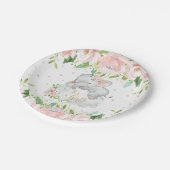 ピンクの赤面フローラ眠っている象の赤ちゃんシャワー ペーパープレート (アングル)