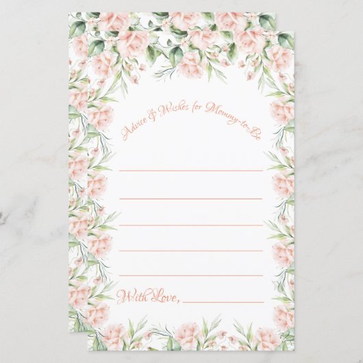 ピンクの赤面フローラ赤ちゃんシャワー希望アドバイスゲーム (正面/裏面)