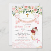 ピンクの赤面フローラ赤毛最初の聖餐式 招待状 (正面)