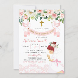 ピンクの赤面フローラ赤毛最初の聖餐式 招待状