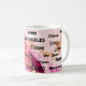 ピンクの赤面大理石の渦巻きメガシティ コーヒーマグカップ (正面右)