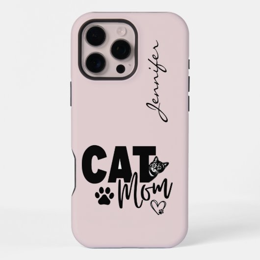 ピンクの赤面猫ママiPhone iPhoneケース (裏面)
