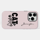 ピンクの赤面猫ママiPhone iPhoneケース (裏面横)