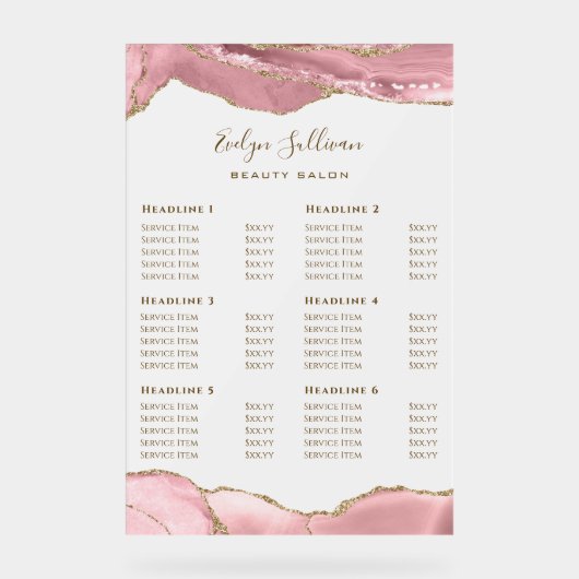 ピンクの赤面瑪瑙の価格表 アクリルサイン (正面)