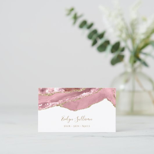 ピンクの赤面瑪瑙の名刺 名刺 (スタンド正面)