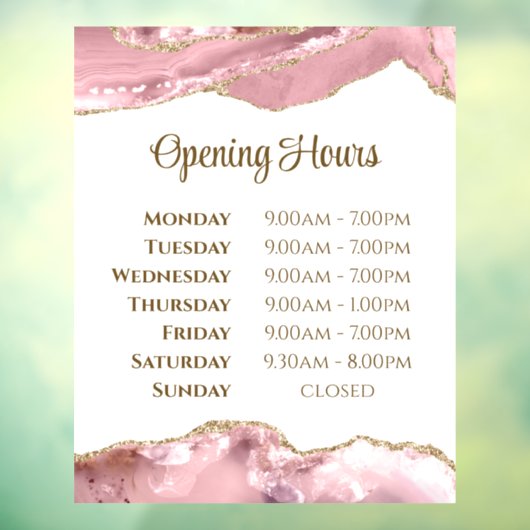 ピンクの赤面瑪瑙の開館時間ウィンドウにしがみつく ウィンドウサイン (シート3)