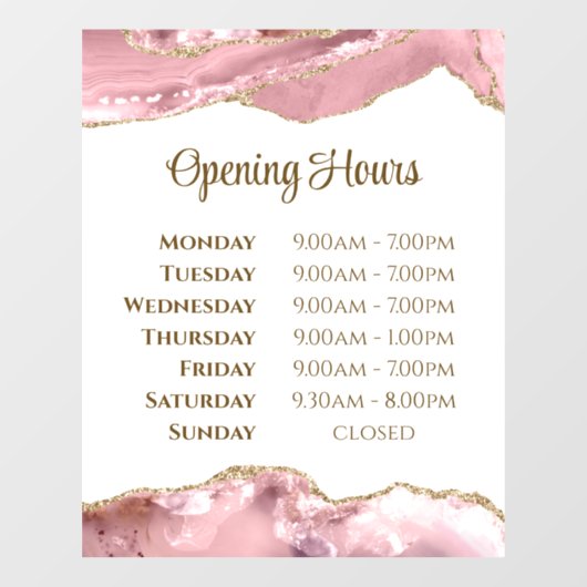 ピンクの赤面瑪瑙の開館時間ウィンドウにしがみつく ウィンドウサイン (シート)