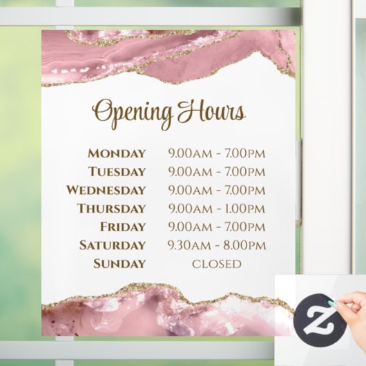 ピンクの赤面瑪瑙の開館時間ウィンドウにしがみつく ウィンドウサイン (ホーム)