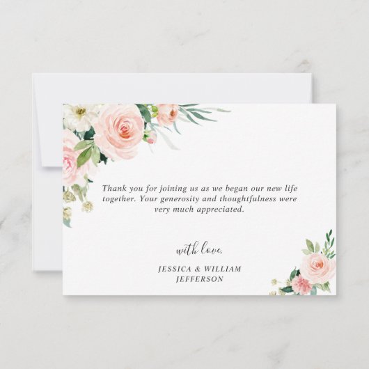 ピンクの赤面花の緑のフローラ サンキューカード (裏面)