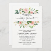 ピンクの赤面花バーチャルベビーシャワーbyメール 招待状 (正面/裏面)