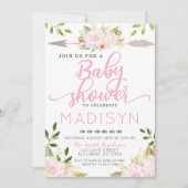 ピンクの赤面花ボヘミアンアローベイビーシャワー 招待状 (正面)