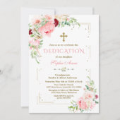 ピンクの赤面花金ゴールドグリッターフレーム献身 招待状 (正面)