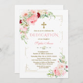 ピンクの赤面花金ゴールドグリッターフレーム献身 招待状 (正面/裏面)