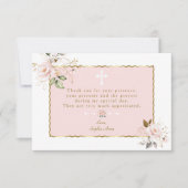 ピンクの赤面花金ゴールドフレームクロスバプテスマ サンキューカード (正面)