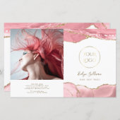 ピンクの赤面重ね2折パンフレット (正面/裏面)