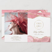 ピンクの赤面重ね2折パンフレット (正面/裏面)