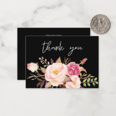 ピンクの赤面開花フローラ – オールブラックスモールサンキュー ノートカード (正面/裏面インサイチュ)
