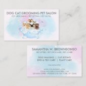 ピンクの赤面 青い犬 猫 スパ ペットグルーマー 名刺 (正面/裏面)