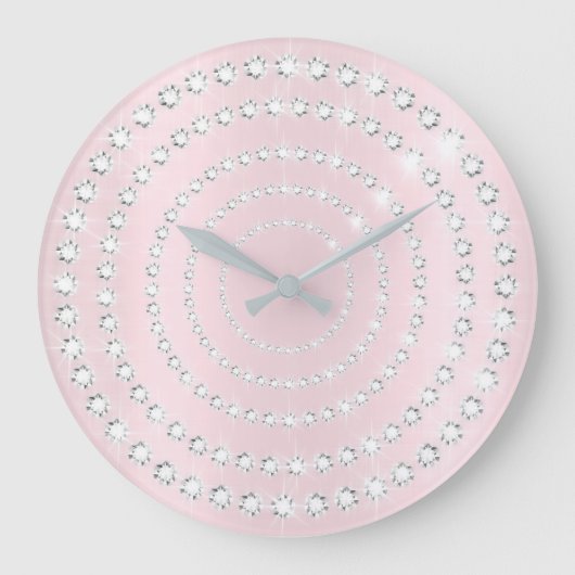 ピンクの赤面Vipの灰色の銀製のダイヤモンドの無限円 ラージ壁時計 (正面)