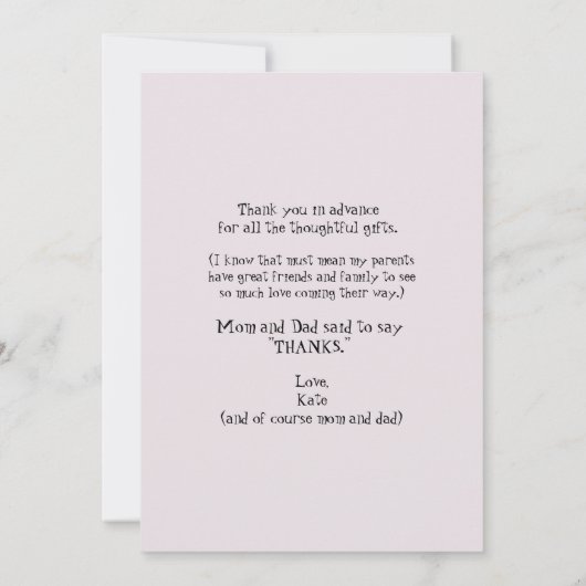 ピンクの超音波写真ありがとうベビーの視点 サンキューカード (裏面)