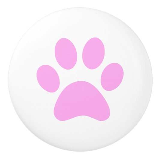 ピンクの足のプリント-小犬猫か他の動物 セラミックノブ (正面)