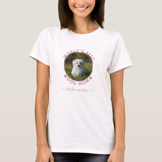 ピンクの足跡と愛犬の名前のオーダーメイドグッズ Tシャツ (正面)