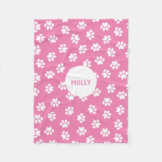 ピンクの足跡 フリースブランケット (正面)