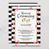 ピンクの足跡 ブラック＆ゴールド ツインズ ネーミングセレモニー 招待状 (正面/裏面)