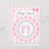 ピンクの足跡 女の子のベビーシャワー招待状 招待状 (正面/裏面)
