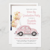 ピンクの車が卒業パーティーでドライブ 招待状 (正面/裏面)