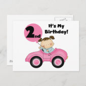 ピンクの車で2歳の誕生日Tシャツとプレゼント ポストカード (正面/裏面)