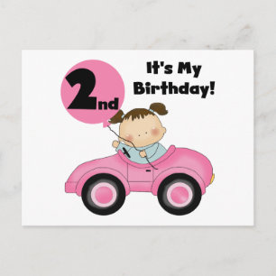 ピンクの車で2歳の誕生日Tシャツとプレゼント ポストカード