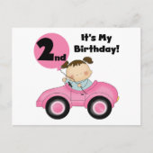 ピンクの車で2歳の誕生日Tシャツとプレゼント ポストカード (正面)
