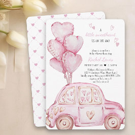 ピンクの車とバルーンのベビーシャワー Little Sweetheart 招待状