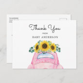 ピンクの車とヒマワリありがとう ポストカード (正面/裏面)