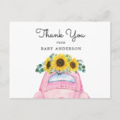 ピンクの車とヒマワリありがとう ポストカード (正面)