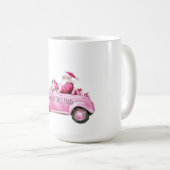 ピンクの車に乗ったおしゃれなサンタのクリスマス コーヒーマグカップ (正面右)